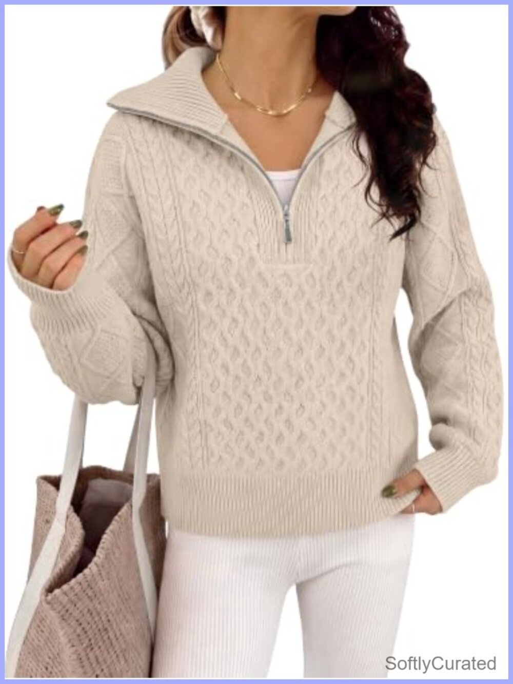 Cable Knit Quarter Zip Collared Sweater Pullover